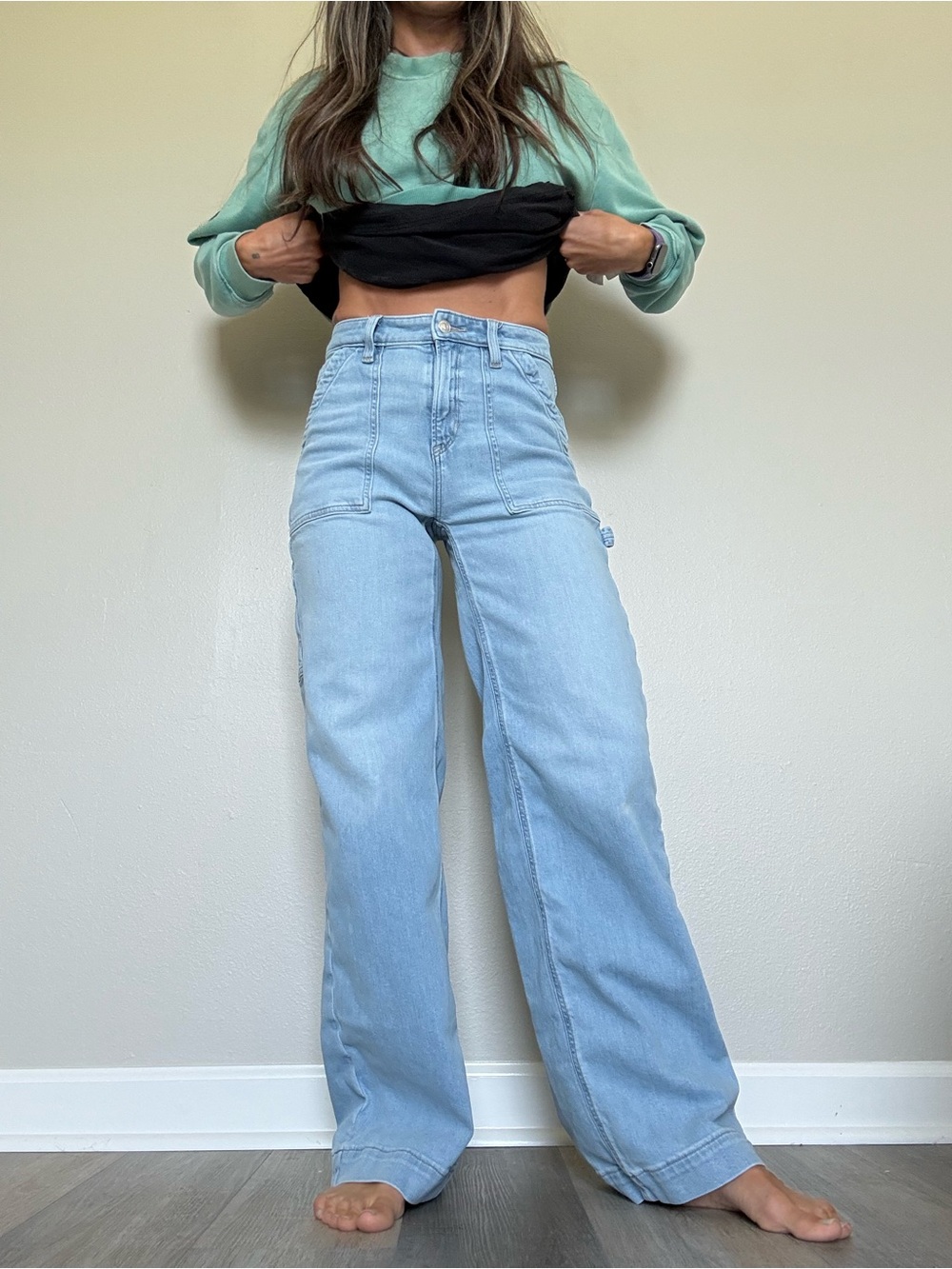 American Eagle Outfitters Light Blue High-Rise Wide Leg Jeans - Picture 1 of 6